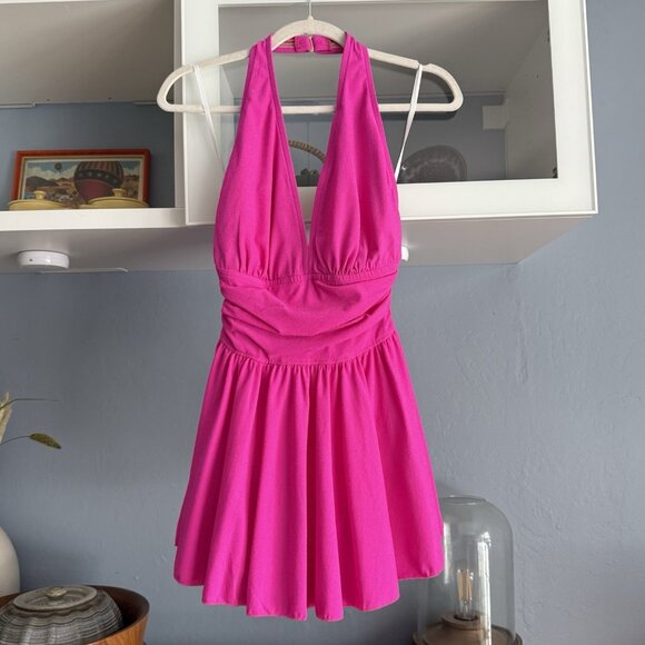 Esther Williams 50’s Pin-up Marilyn Halter One-Piece Swimdress Swimsuit Pink - Picture 1 of 6